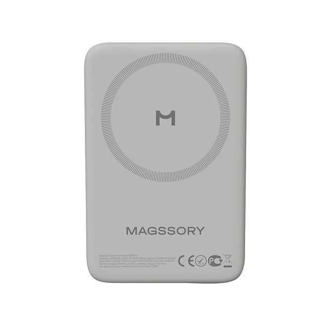 Беспроводной внешний аккумулятор Magssory Core 5K, с магнитами, совместимый с MagSafe, Silver PBN003_1