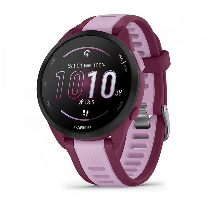 Умные часы Garmin FORERUNNER 165 Music 43 мм, корпус: лиловый (Lilac), с малиновым силиконовым ремешком (Berry) 3183630