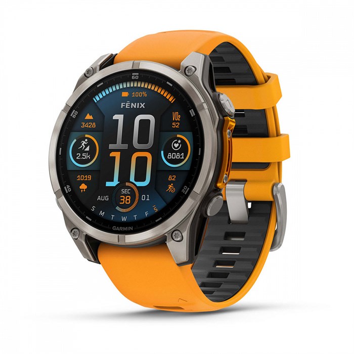 Умные часы Garmin Fenix 8 47 мм, AMOLED Sapphire, корпус: светло-серый (Titanium), с оранжево-графитовым силиконовым ремешком 2700286