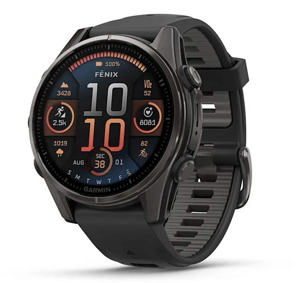 Умные часы Garmin Fenix 8 43 мм AMOLED Sapphire Titanium, корпус: серый (Carbon Gray), DLC-покрытие, с пепельно-серым силиконовым ремешком 2700280