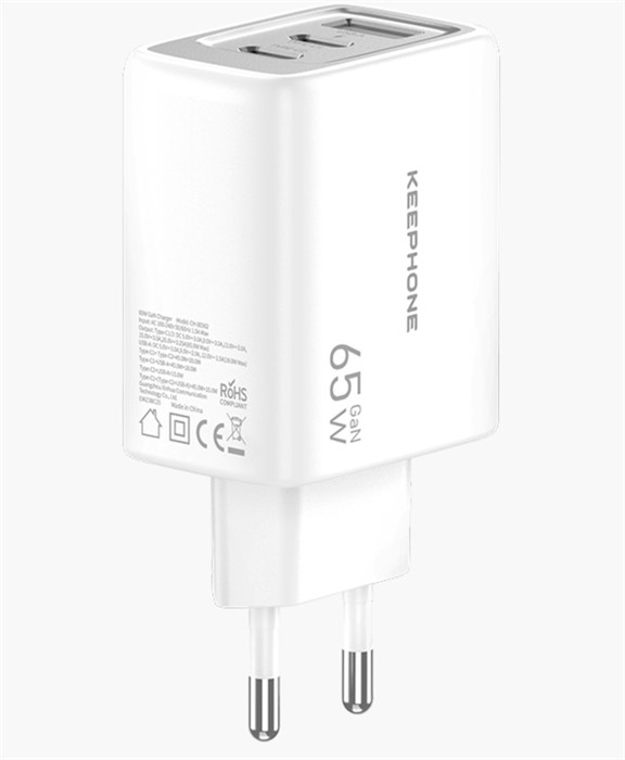 Адаптер питания Keephone Booster 1xUSB+2xUSB-C мощностью 65 Вт White Адаптер питания Keephone Booster 1xUSB+2xUSB-C мощностью 65 Вт White