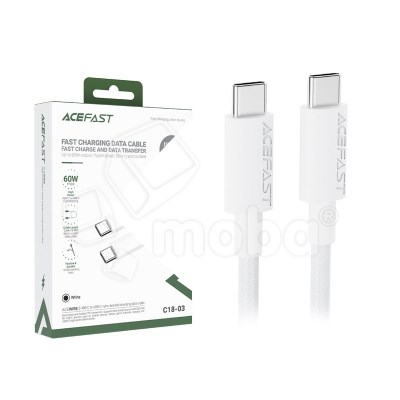 Кабель AceFast Type-C - Type-C 1.2m белый C18-03 Кабель AceFast Type-C - Type-C 1.2m белый C18-03
