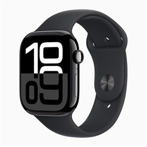 Часы Apple Watch Series 10 46 мм, корпус алюминий угольно-черный (Jet Black Aluminium), ремешок Sport Band, цвет: черный (Black), размер: S/M 2097478