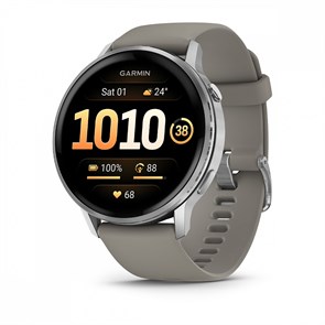 Умные часы Garmin VENU 4 45 мм, корпус: серебристый (Silver), с серым силиконовым ремешком (Silver Gray) 3127327