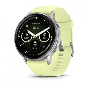 Умные часы Garmin VENU 4 45 мм, корпус: серебристый (Silver), с лимонным силиконовым ремешком (Citron) 3129173