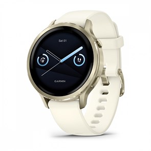 Умные часы Garmin VENU 4 41 мм, корпус: лунно-золотистый (Lunar Gold), с силиконовым ремешком слоновая кость и светло-песочным кожаным ремешком 3127325