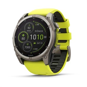 Умные часы Garmin Fenix 8 51 мм, Solar, Sapphire,корпус: угольно-серый (Carbon Gray Titanium), DLC-покрытие, с желто-графитовым силиконовым ремешком 3116361