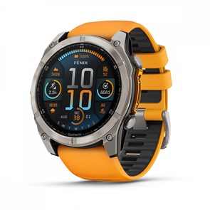 Умные часы Garmin Fenix 8 51 мм, AMOLED, Sapphire, корпус: светло-серый (Titanium), с оранжево-графитовым силиконовым ремешком 3116359