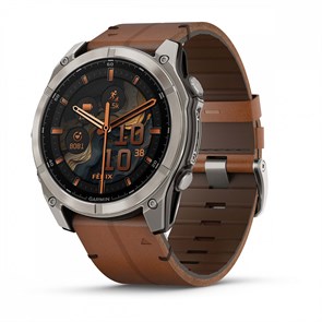 Умные часы Garmin Fenix 8 51 мм, AMOLED Sapphire корпус: чистый титан (Bare Titanium Black), с коричневым кожанным и графитовым силиконовым ремешком 3116358