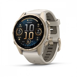 Умные часы Garmin Fenix 8 43 мм, AMOLED, Sapphire, корпус: золотистый (Soft Gold), с дымчато-серым силиконовым ремешком (Fog Gray/Dark Sandstone) 3116325