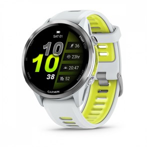 Умные часы Garmin FORERUNNER 970 47 мм, корпус: белый/светло-серый (Titanium Whitestone), с бело-зеленым силиконовым ремешком 2947805