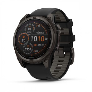 Умные часы Garmin Fenix 8 47 мм, Solar Sapphire Titanium, корпус: угольно-серый (Carbon Gray Titanium), DLC-покрытие, с черным силиконовым ремешком 2700284