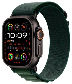 Часы Apple Watch Ultra 2 (2024) GPS 49 мм, корпус черный титан (Black Titanium), ремешок Alpine, цвет: темно-зеленый (Dark Green), размер: M 2106010