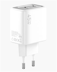 Адаптер питания Keephone Booster 2xUSB-C мощностью 45 Вт White Адаптер питания Keephone Booster 2xUSB-C мощностью 45 Вт White