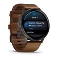 Умные часы Garmin VENU 4 45 мм, корпус: серый (Slate), с черным силиконовым и коричневым кожаным ремешком (Black and Brown) 3127328