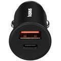 Автомобильное зарядное устройство Baseus circular metal 1xUSB+1xUSB-C мощностью 30 Вт Black Автомобильное зарядное устройство Baseus circular metal 1xUSB+1xUSB-C мощностью 30 Вт Black